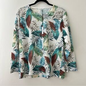 NWT Milano Tropical Lightweight Knit Sweater Size Large Palm Monstera Travel Top